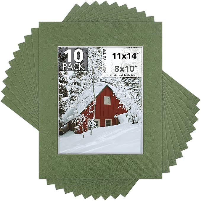 Mat Board Center, Pack of 10, 11x14 for 8x10 Rock Garden Color Mats - Acid Free, 4-ply Thickness, White Core - for Pictures, Photos, Framing