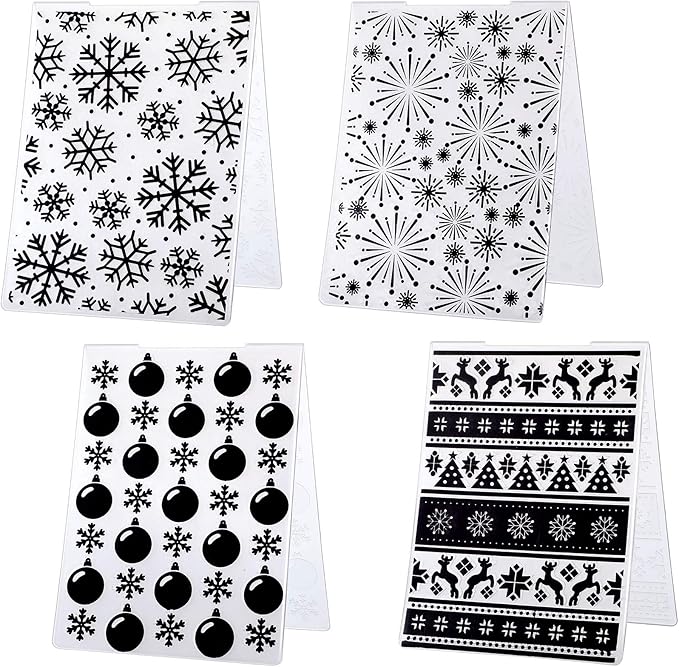 4 Pieces Christmas Plastic Embossing Folder Christmas Embossing Template Snowflake Bells Pattern Scrapbooking Embossing for Christmas Craft Cards Decorations