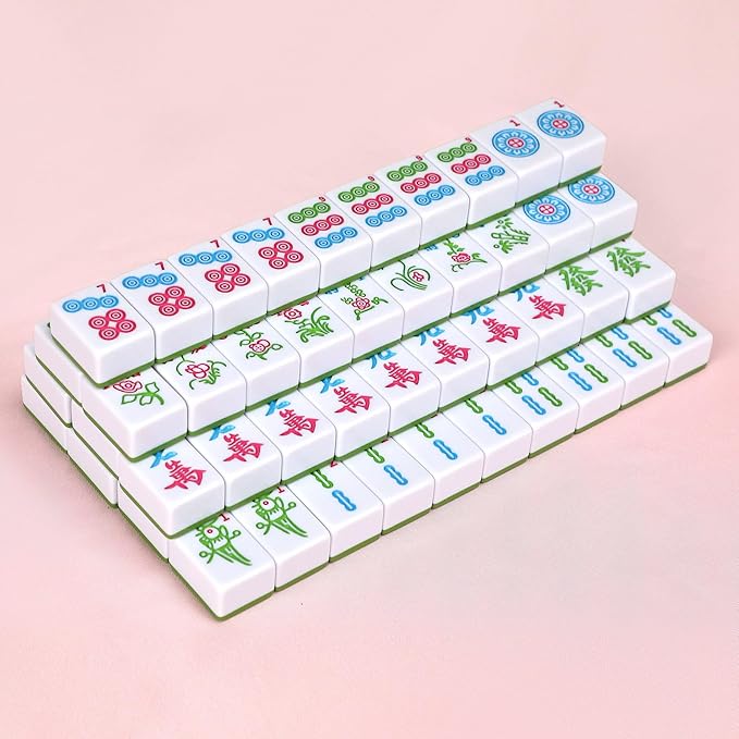 Chinese Mahjong Game Set 146 Qulity Mahjong Green Tiles 1.4-inch Chinese Mahjong Game Set with Blue Printed Carrying Bag [中式麻將 專業套裝](Tiles ONLY, Racks Not Included)