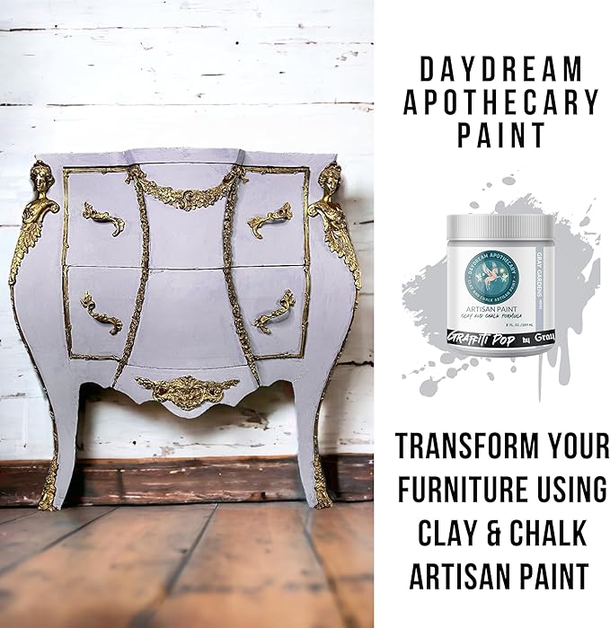 Daydream Apothecary Premium Chalk Style Paint for Furniture, Home Décor, Wood, DIY Interior Projects, Quick Dry, No Prep or Prime Needed, Matte Gray - 8oz