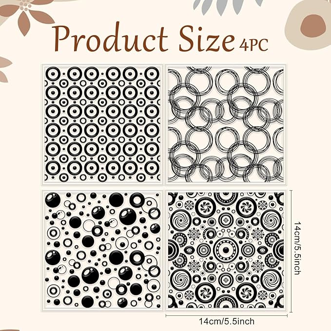 CHGCRAFT 4 Pcs Looped Circles Polymer Clay Texture Sheets Artistic Dots Silicone Texture Stamp Circular Style Modeling Pattern Pad Sheets for Jewelry and Earrings Tools, 5.5x5.5 inch