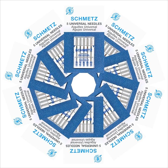 50 Schmetz Universal Sewing Machine Needles - Assorted Sizes - Box of 10 Cards