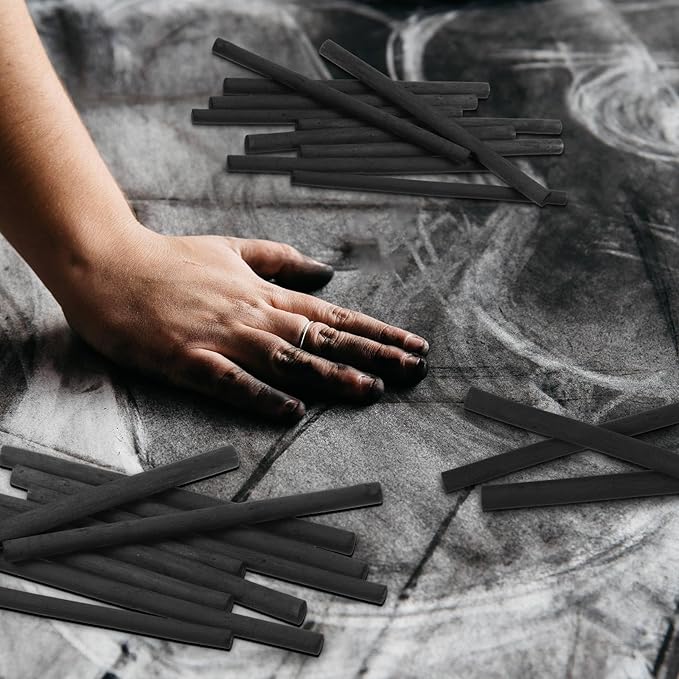 Gueevin 25 Pcs Willow Charcoal Sticks, Willow Charcoal, Artists, Beginners, Students, Perfect for Sketching, Drawing, Shading, and Fine Art Christmas Gifts for Art (5-7mm)