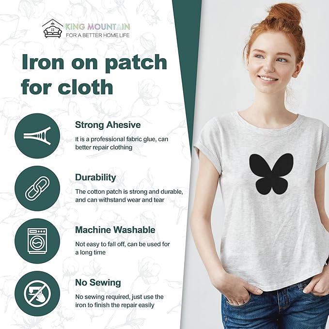 Iron on Patches for Clothes, 8 Pieces Patches for Cloth, 100% Cotton Fabric Patches for Clothing, Bag, Hat Repair, Clothing Repair Decorating Kit 3.7" by 4.9" (9.5 cm x 12.5 cm, Black)