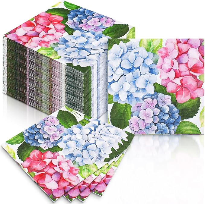 60 Pcs Hydrangea Cocktail Paper Napkins 6.5 x 6.5 Inches Disposable Paper Napkins Dessert Beverage Napkin for Decoupage Luncheon Napkin for Party Wedding Birthday Party