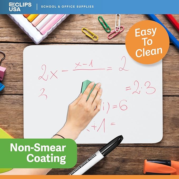 Dry Erase Board, Dry Erase Lap Boards (with 12 Markers & 12 Erasers), Small White Boards Dry Erase, White Board Mini, 9” x 12” Double Sided (12 Pack)