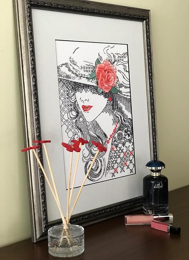 RIOLIS - Mysterious Rose 1887, Cross Stitch Kits 8¼" x 11¾", Cross Stitch Kits for Beginners & Advanced, Crossstitching Kit Adult, Embroidery Counted Stitching Kit