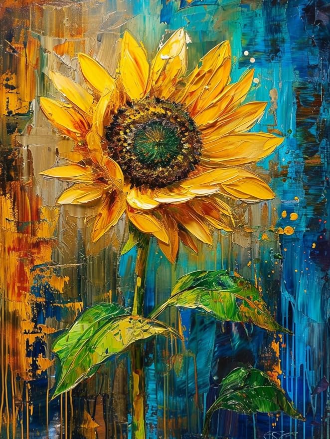 Moohue 14ct Counted Stamped Cross Stitch Kits for Adults Sunflowers Printed Cross Stitch Patterns Art Crafts Cross Stitch Supplies (Flowers 4)