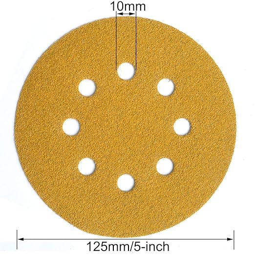 5-Inch 8-Hole Hook and Loop Sanding Discs 80-Grit Random Orbit Sandpaper, 100-Pack