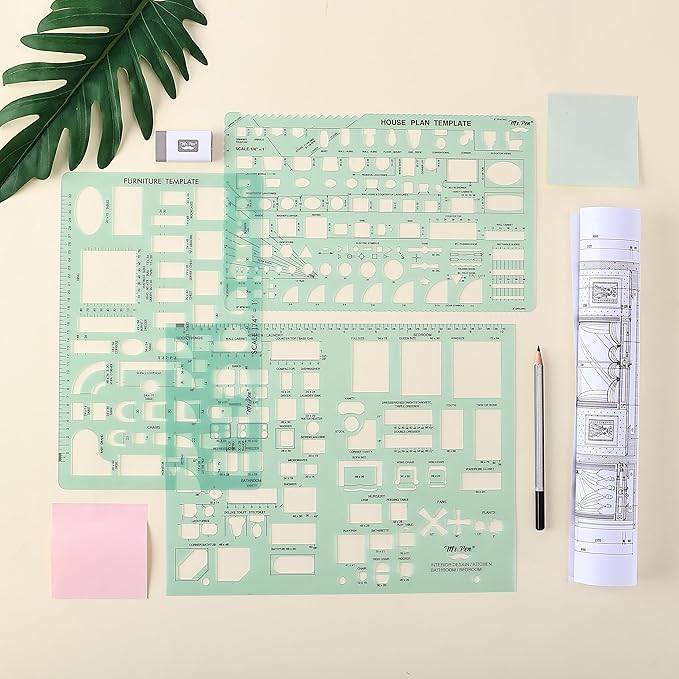 Mr. Pen- House Plan, 3 Pack, Green, Interior Design and Furniture Templates, Drafting Tools and Ruler Shapes for Architecture, Drafting Tools, Architecture Supplies, Drafting Templates