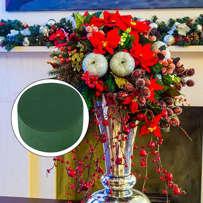 Maitys 12 Pieces Round Floral Foam Wet Green Flower Foam DIY Flower Arrangement Kit for Aisle Wedding Party Decoration(2.95 x 2.95 x 1.57 Inches)
