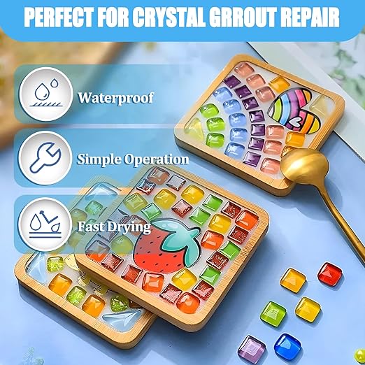 Mosaic Crystal Grout, Mosaics Tile Tools, Mosaic Tile Accessories – Essential for Handmade Grouting and Perfect for DIY Craft Projects (Translucent, 8.8oz)