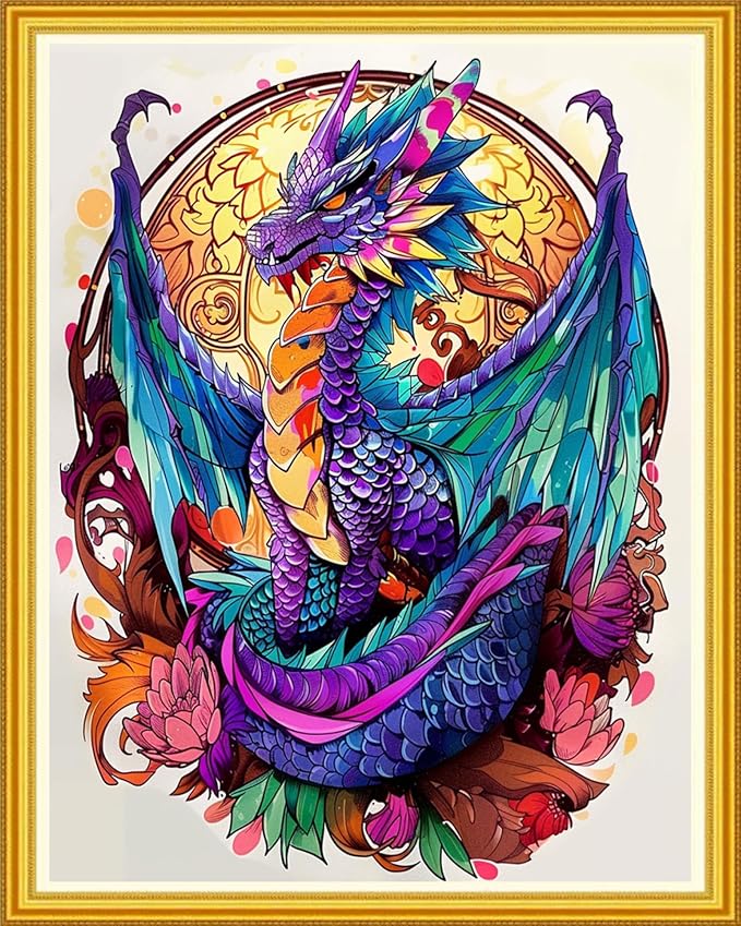 Magxvouy Cross Stitch Kits Stamped Full Range of Embroidery Kits,Cross Stitch Patterns Needlework Kits for Beginners 11CT Printed Kits&Magic Dragon 16x20 inch