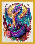 Magxvouy Cross Stitch Kits Stamped Full Range of Embroidery Kits,Cross Stitch Patterns Needlework Kits for Beginners 11CT Printed Kits&Magic Dragon 16x20 inch
