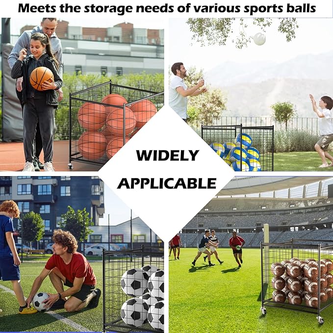 Ball Storage - 22.83" Basketball Cart With Wheels Garage Volleyball Storage Sport Equipment Holder Organizer For Indoor Outdoor,Metal Storage Rack For Playgroup,Gym And School