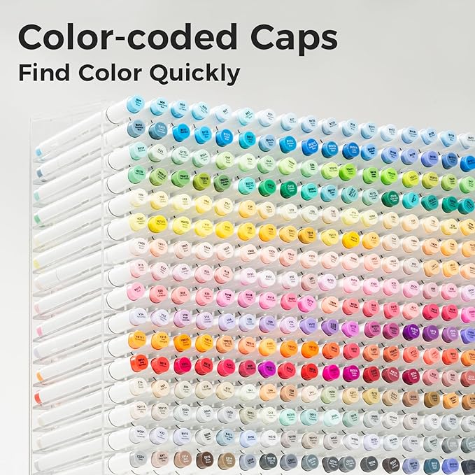 Ohuhu Alcohol Markers Brush Tip - 168-color Art Marker Set Double Tipped Alcohol-based Markers for Artist Adults Coloring Illustration- Brush & Chisel - Honolulu - Refillable Ink