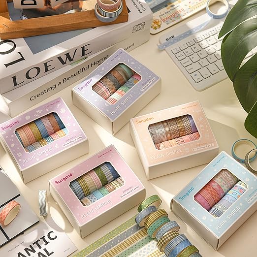 20 Rolls Basic Washi Tape Set Japanese Arts Adhesive Tapes Simple Patterns Decorative Masking Tape Sets for Craft, Kids, Scrapbook, DIY, Gift Wrapping (Style Six)