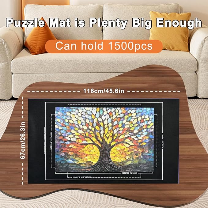 Napzy Puzzle Mat Rollup for Jigsaw Puzzles Storage Matt Roll Up Puzzle Board Saver with 8 Sorting Trays 1 Drawstring Bag Puzzle Table for Up to 1500 PCS