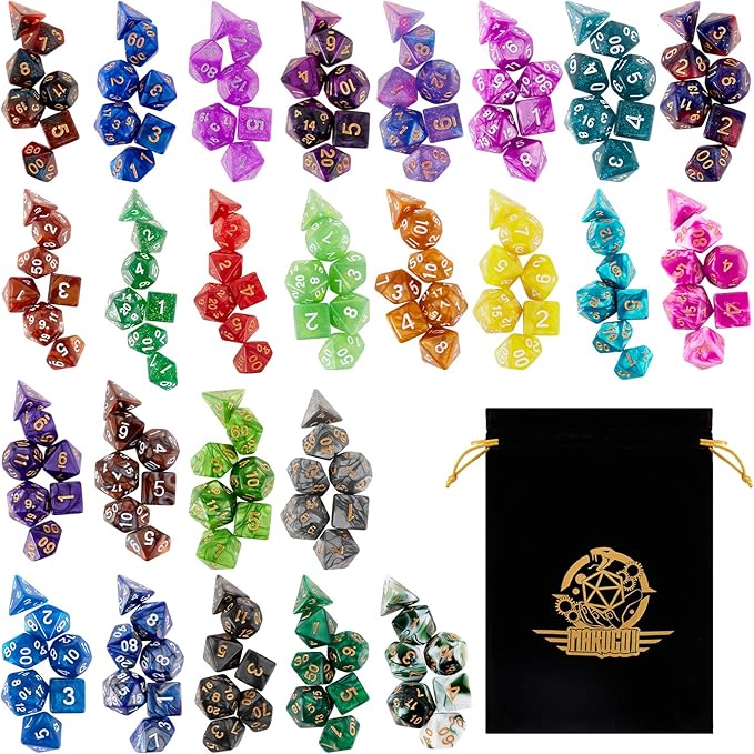 DND Dice Set, 25 X 7 Polyhedral Dice (175 Pieces) for Dungeons and Dragons DND RPG MTG Table Game D4 D6 D8 D10 D12 D20 25 Colors Dice with 1 Large Flannel Bag