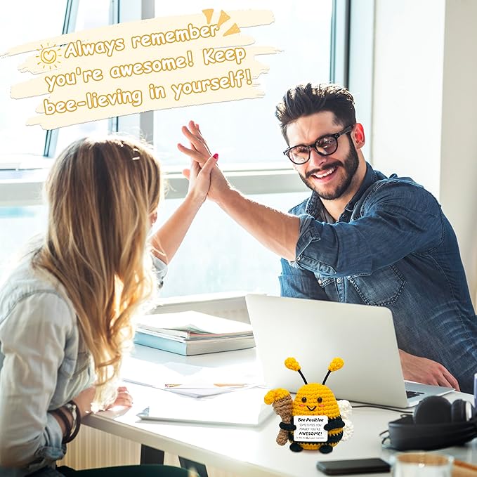 Positive Crochet Animals Bee Gifts - Birthday Gifts for Women Men, Inspirational Gift for Sister Friends Coworkers Boss, Appreciation Presents, Emotional Cheer Up Crochet Bee Cute Decor Small Stuff