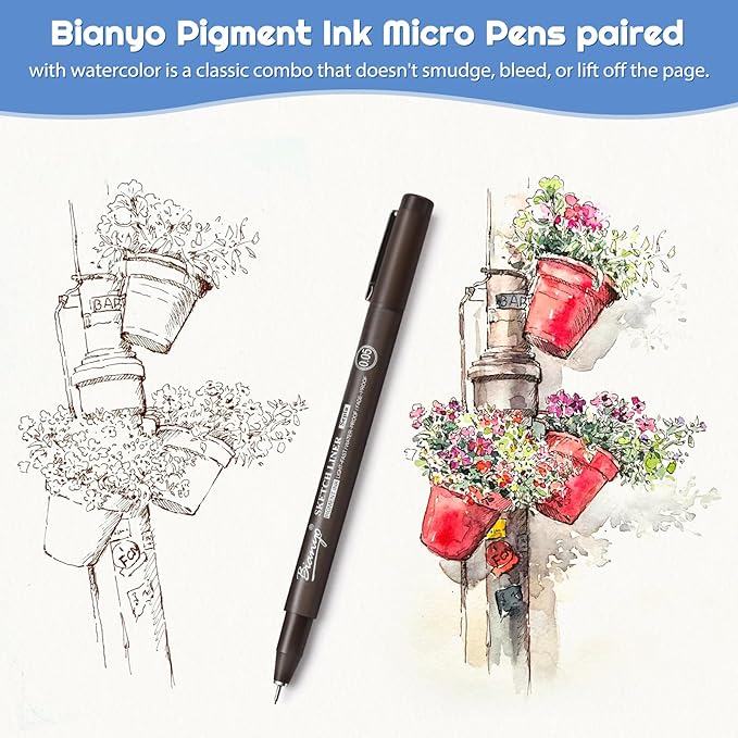 Bianyo Sepia Tone Art Pen Set, 5 Assorted Tips - Warm Pigment Ink Sketch Liner for Vintage Sketching, Nature Illustrations, and Elegant Calligraphy, Water-Resistant and Archival Quality