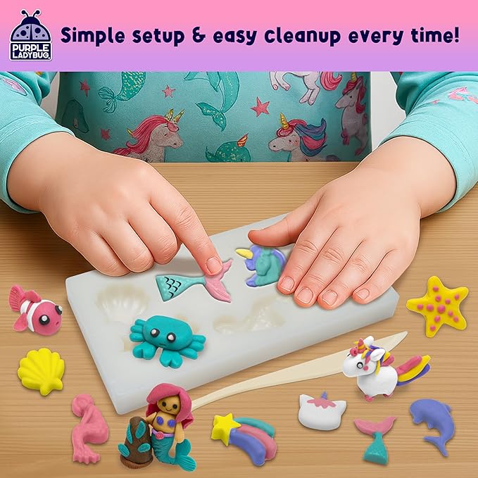 Eraser Lab DIY Clay Mini Cute Eraser Kit for Girls - Unicorn & Mermaid Theme - Fun Craft Activity for Girls Aged 4 5 6 7 8 9 10, Perfect Back to School Supply, Ideal Christmas & Birthday Gift Idea