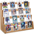 Emfogo Card Display Stand, 4-Tier Trading Card Display, Wooden Graded Baseball Sports Card Display, Trading Card Display Case for Card Collection & Show (Brown)