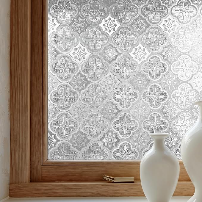Window Privacy Film Decorative for Front Door, Bathroom Static Cling Stained Glass Sticker Opaque Heat Control UV Blocking Non-Adhesive for Home Windows 29.5 X 78.7 inches