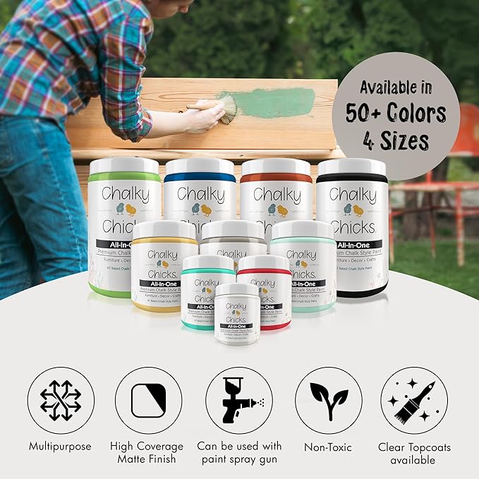 Chalky Chicks All-in-One Chalk Paint for Furniture or Cabinet - 8 Fl Oz - Matte Finish Wolf Gray (Gray/Beige) for Metal, Wood Furniture Paint - No Sanding All-in-One for Home Decor & Crafts, USA Made