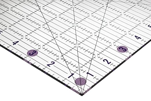 The Quilted Bear Quilting Rulers - Transparent Acrylic Non Slip Quilting, Patchwork & Sewing Ruler with Clear Black Lines & 30, 45 & 60 Degree Angles for Perfect Accuracy & Precision (12.5" x 12.5")