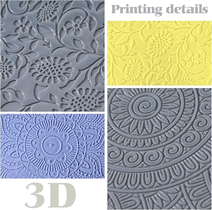12 Pcs Polymer Clay Texture Sheets Mat Works with Polymer Clay Cutter Embossin Roller DIY Tools for Pottery Earrings Jewelry Making DIY Craft Supply