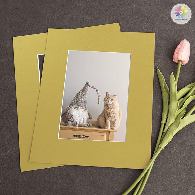 Mat Board Center, Pack of 10, 8x10 for 5x7 Old Gold Color Mats - Bevel Cut, Acid Free, 4-ply Thickness, White Core - for Pictures, Photos, Framing