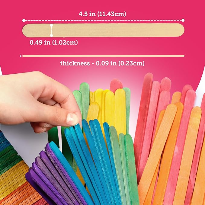 Incraftables Colored Popsicle Sticks for Crafts – 600 Pieces - 7 Colors – Large Colorful Wooden Craft Popsicle Sticks for DIY Arts and Crafts