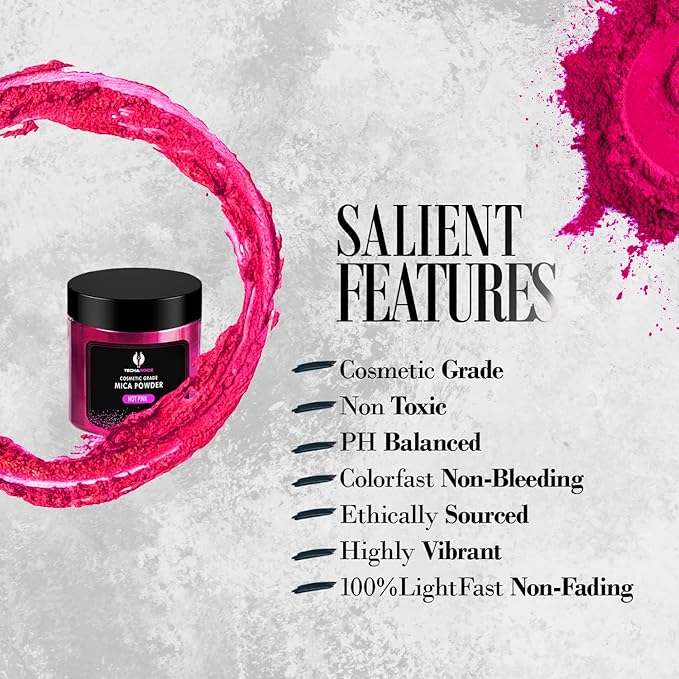 Hot Pink Mica Powder for Epoxy Resin 56g / 2oz. Jar - Techarooz 2 Tone Resin Dye Color Pigment Powder for Lip Gloss, Nails, Colorant for Slime Bath Bombs Soap Making & Polymer Clay