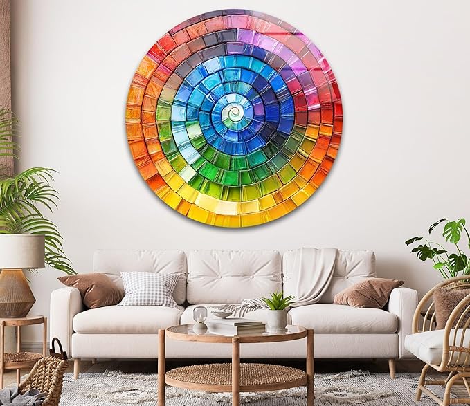 My Photostation.com 10''(25cm) Diameter Radiant Spiral Spectrum Round Glass Wall Art Tempered Glass Printing Wall Decor Large Wall Art Wall Hangings
