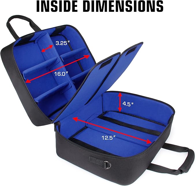 USA Gear XL Trading TCG MTG Deck Box Bag Travel Case - Large MTG Card Storage Bag with Padded Shoulder Strap, Customizable Interior, Weather Resistant - Fits Deck Boxes & Sleeved Cards - Blue