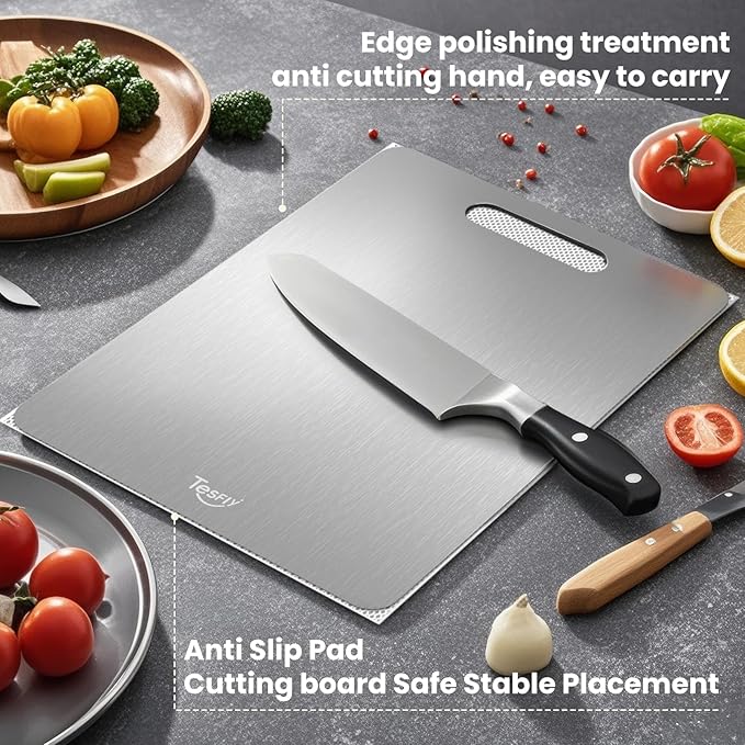 New Titanium Cutting Board - 100% Pure Titanium Cutting Boards For Kitchen,Easy to clean,Double-sided food-grade Cutting Board For Cutting Meats, Fruits And Vegetables (Large)