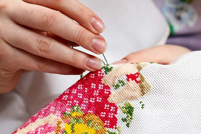 CROSSDECOR Cross Stitch Stamped Kits 11CT 14X16 inch Pre-Printed Cross-Stitching Starter Patterns for Beginner Kids or Adults, Embroidery Needlepoint Kits Christmas Deer
