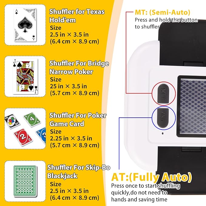 Automatic Card shuffler 1-2 Deck, 2000 mAH USB-C Rechargeable Electronic Card shuffler, Quiet Card shuffler for UNO Poker Blackjack Canasta Skip-Bo Phase 10, One-Press AUTO and Manual
