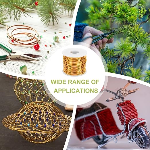 MECCANIXITY 12 Gauge Anodized Aluminum Craft Wire Bendable Bonsai Training Wire 98 Feet 2mm for Sculpting Crafts Wreath Floral Beading Jewelry Making, Yellow