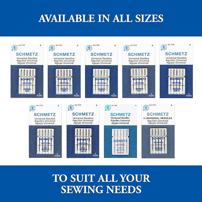 SCHMETZ Universal Sewing Machine Needles - Size 110/18, 5-Needle Cards, Pack of 5