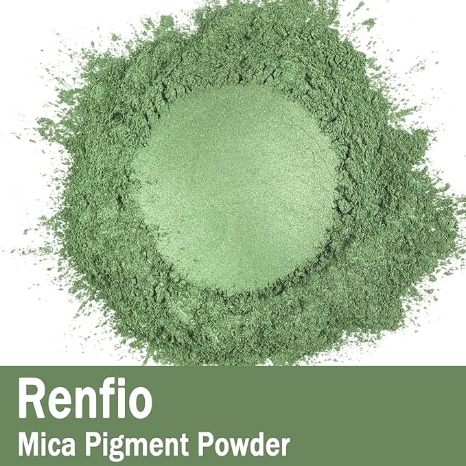 Renfio 100g Mica Powder Pigment, Metallic Natural Dye Mineral Pearl Shimmer Epoxy Resin Dye for Painting Soap Making Slime Bath Bombs 3.5 Oz - Piquant Green