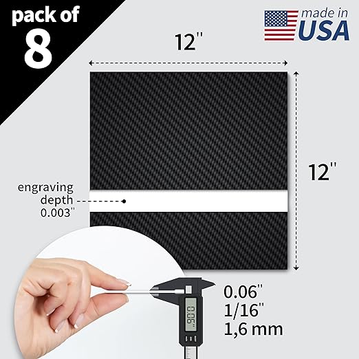 Trotec TroLase | 12"x12"x1/16", 8 Pcs | Carbon/White | 2 Ply | Modified Acrylic | Laser Engraving Double Color Plastic Sheet | Engraving Blanks for Laser, Saw, Guillotine | Made in USA