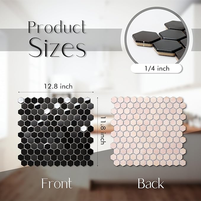 Blujellyfish Hexagon Black Tile Backsplash Metal Mosaic Wall Floor Tiles (Box of 5 Sheets)