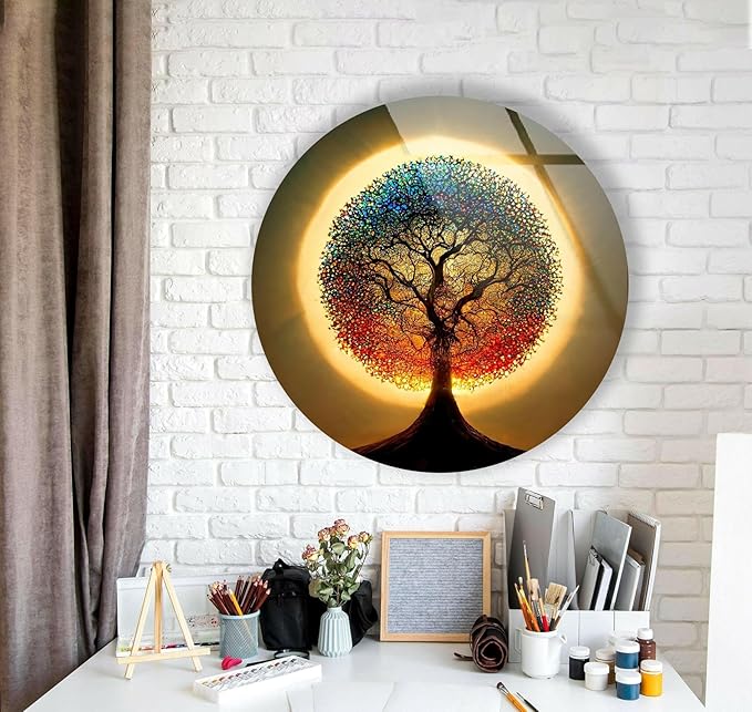 My Photostation.com 20''(50cm) Diameter Life of Tree Round Glass Wall Art Tempered Glass Printing Wall Decor Large Wall Art Wall Hangings