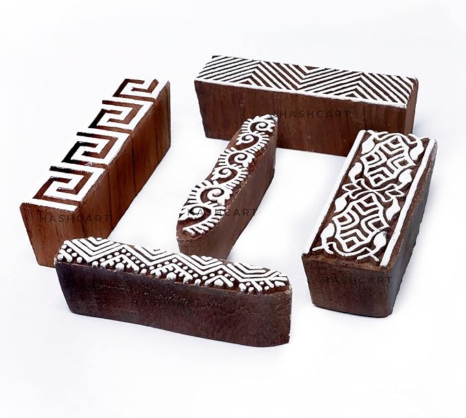 Wooden Block Stamp for Block Printing Stamp - Border Shape Wooden Printing Stamps for Clay Tattoo Fabric Pottery HASHCART® (Set of 5)