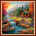 Magxvouy Cross Stitch Kits Stamped Full Range of Embroidery Kits,Cross Stitch Patterns Needlework Kits for Beginners 11CT Printed Kits&Deer by The Lake 18x18 inch