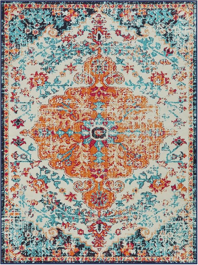 Lahome Area Rugs 9x12 Living Room Rug,Large Boho 9 x 12 Area Rugs for Living Room Washable Bedroom Rug,Boho Vintage Soft Non-Slip Printed Indoor Carpet for Dining Room Home Office(9x12ft,Orange)