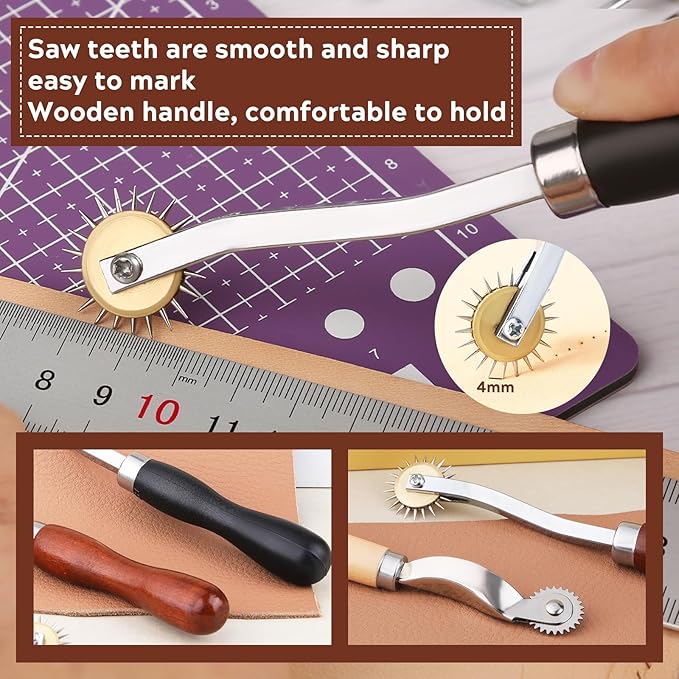 2PCS Tracing Wheel,Professional Stitch Marking Spacer,Wood and Stainless Steel Pounce Wheel,Pounce Wheel for Sewing Patterns with Wooden Handle forTracing Paper and Leather Crafts