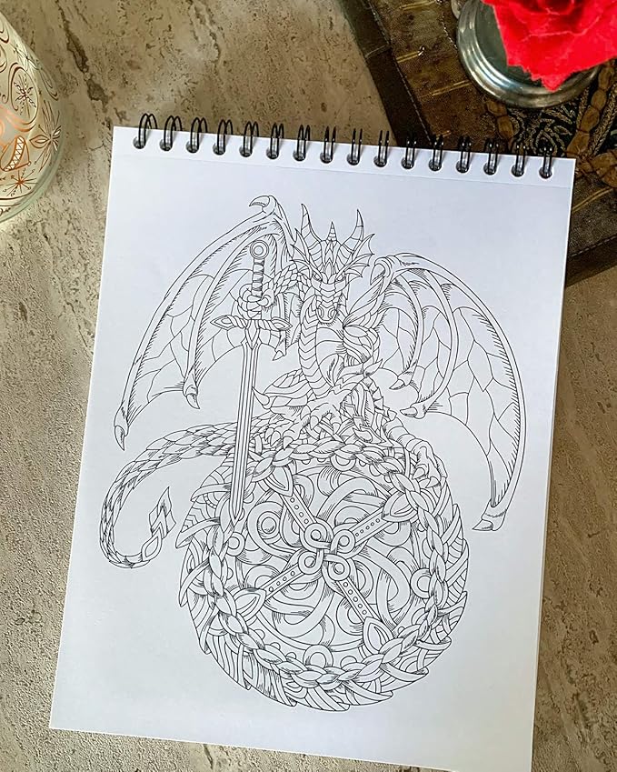 ColorIt Colorful Dragons Adult Coloring Book, Volume I - 50 Single-Sided Designs, Thick Smooth Paper, Lay Flat Hardback Covers, Spiral Bound, Dragon Coloring Pages